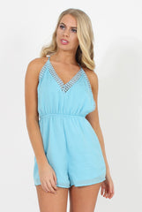 Blue Crochet Playsuit - Dionne-Playsuits
