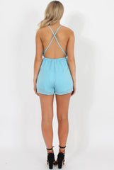 Blue Crochet Playsuit - Dionne-Playsuits