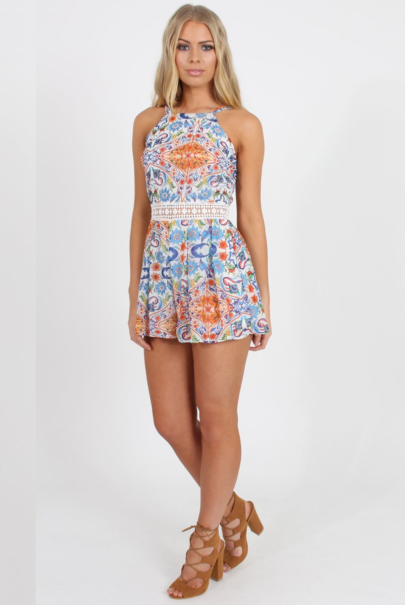 Blue Crochet Playsuit - Yolanda-Playsuits
