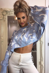 Blue Cropped Batwing Camo Jumper - Lizy-Jumper