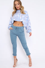 Blue Cropped Batwing Camo Jumper - Lizy-Jumper