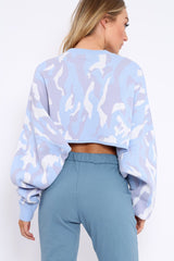 Blue Cropped Batwing Camo Jumper - Lizy-Jumper