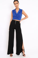 Blue Cropped Blazer - Achsah-Crop Tops