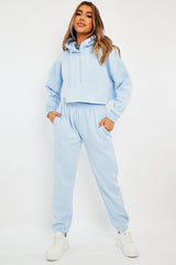 Blue Cropped Oversized Hoodie and Joggers Co-ord - Karenza-Loungewear