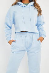 Blue Cropped Oversized Hoodie and Joggers Co-ord - Karenza-Loungewear