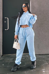 Blue Cropped Oversized Hoodie and Joggers Co-ord - Karenza-Loungewear