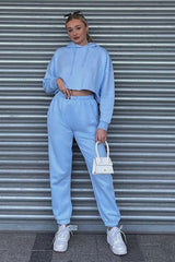 Blue Cropped Oversized Hoodie and Joggers Co-ord - Karenza-Loungewear