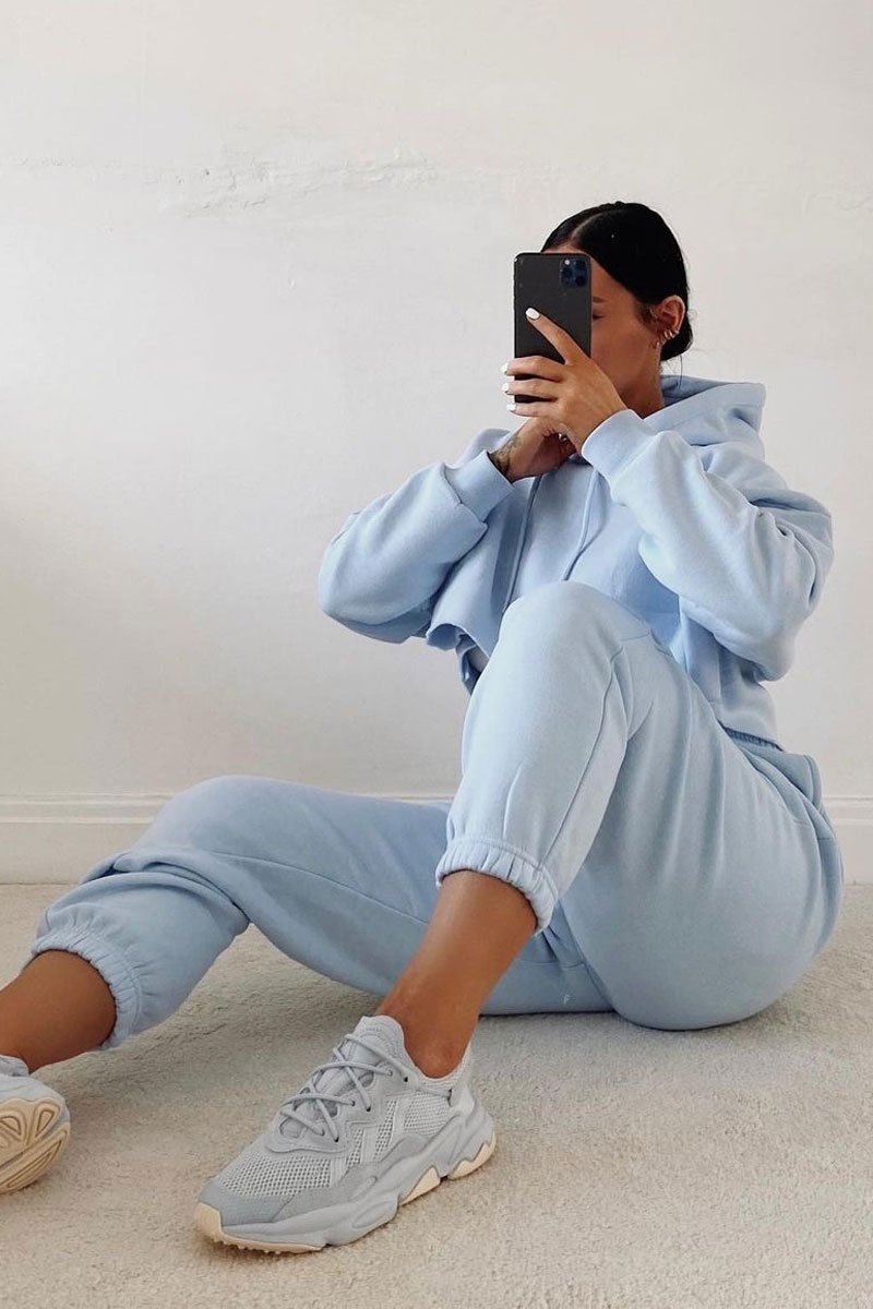 Blue Cropped Oversized Hoodie and Joggers Co-ord - Karenza-Loungewear