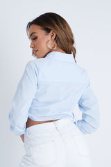 Blue Cropped Side Ruched Shirt - Jura-Shirts