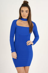 Blue Cut Out Choker Bodycon Dress - Tink-Dresses