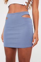 Blue Cut Out Detail Mini Skirt - Iyah-Skirts