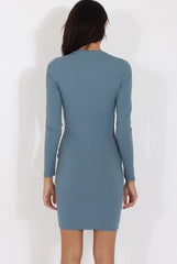 Blue Cut Out Zip Detail Dress - Cordelia-Dresses