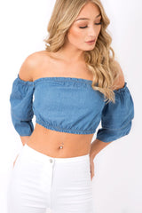 Blue Denim Bardot Gypsy Top - Shardia-Tops