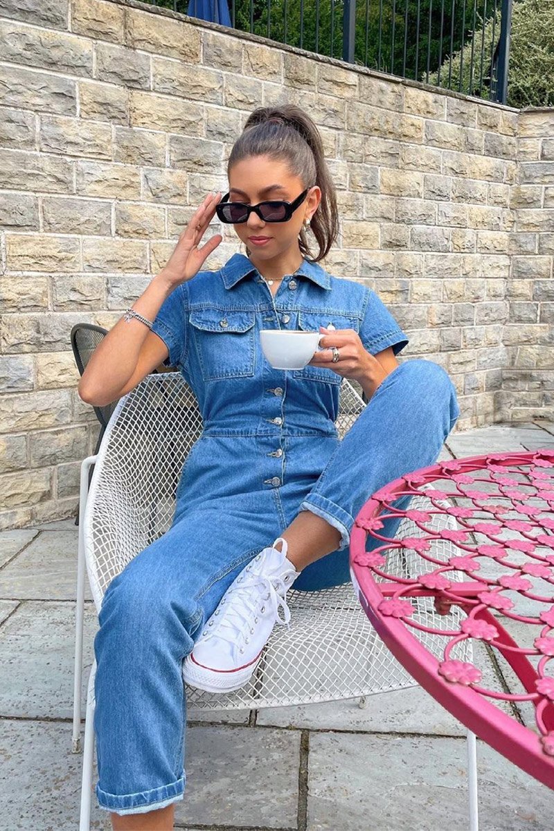 Blue Denim Button Front Boiler Jumpsuit Kashia
