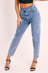 Blue Denim Covered Waistband Mom Jeans - Tahlia-Jeans