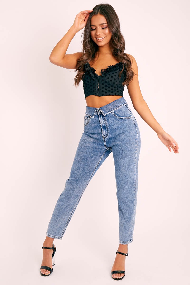 Blue Denim Covered Waistband Mom Jeans - Tahlia-Jeans