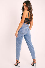 Blue Denim Covered Waistband Mom Jeans - Tahlia-Jeans