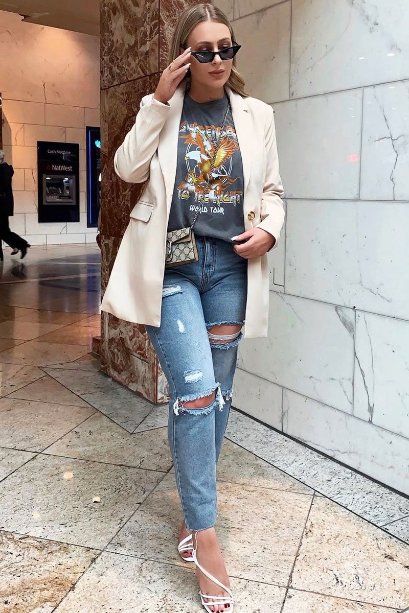 Blue Denim Destroyed Straight Leg Jeans - Gena-Jeans
