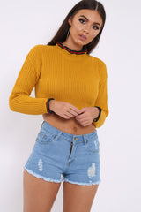 Blue Denim Distressed High Waist Shorts -Frieda-Shorts