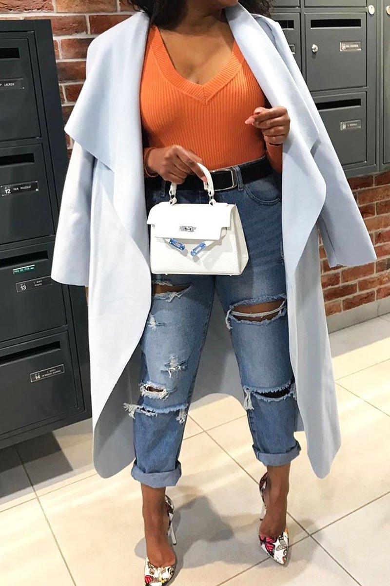 Blue Denim Extreme Distressed Mom Jeans - Jacia-Jeans