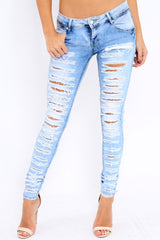 Blue Denim Extreme Distressed Skinny Jeans - Annabelle-Jeans