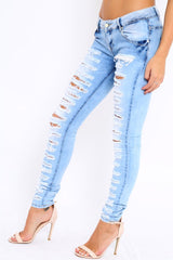 Blue Denim Extreme Distressed Skinny Jeans - Annabelle-Jeans