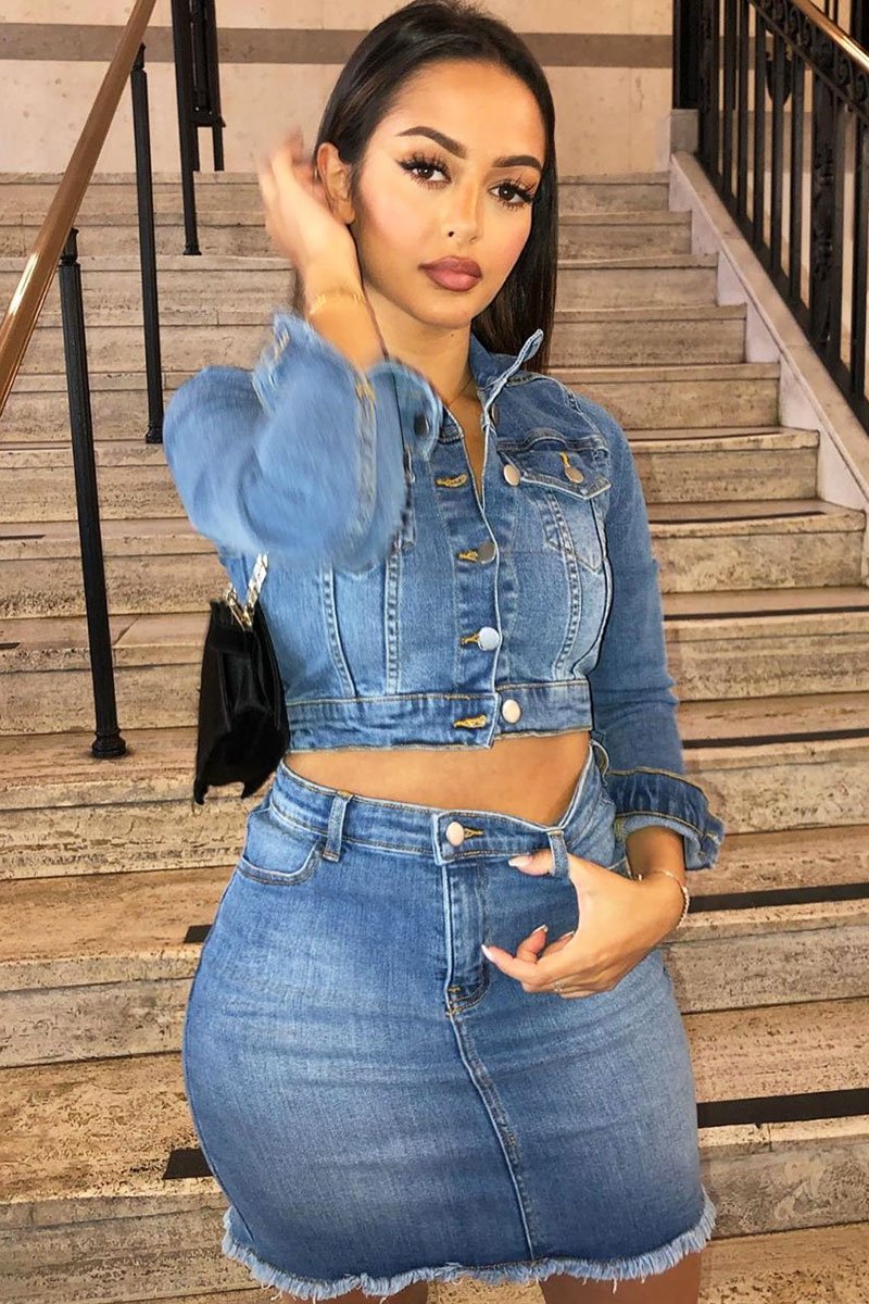 Blue Denim Jacket and Skirt Co-ord - Kaiden-Co-ords