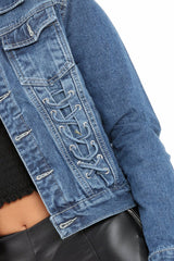 Blue Denim Lace Up Jacket - Allie-Jackets