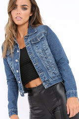 Blue Denim Lace Up Jacket - Allie-Jackets