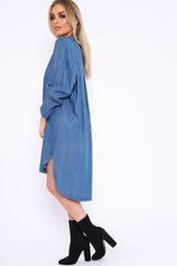 Blue Denim Oversized Shirt Dress - Stormi-Dresses
