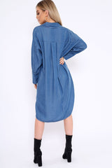 Blue Denim Oversized Shirt Dress - Stormi-Dresses