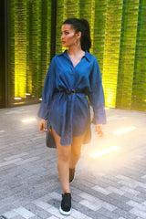 Blue Denim Oversized Shirt Dress - Stormi-Dresses