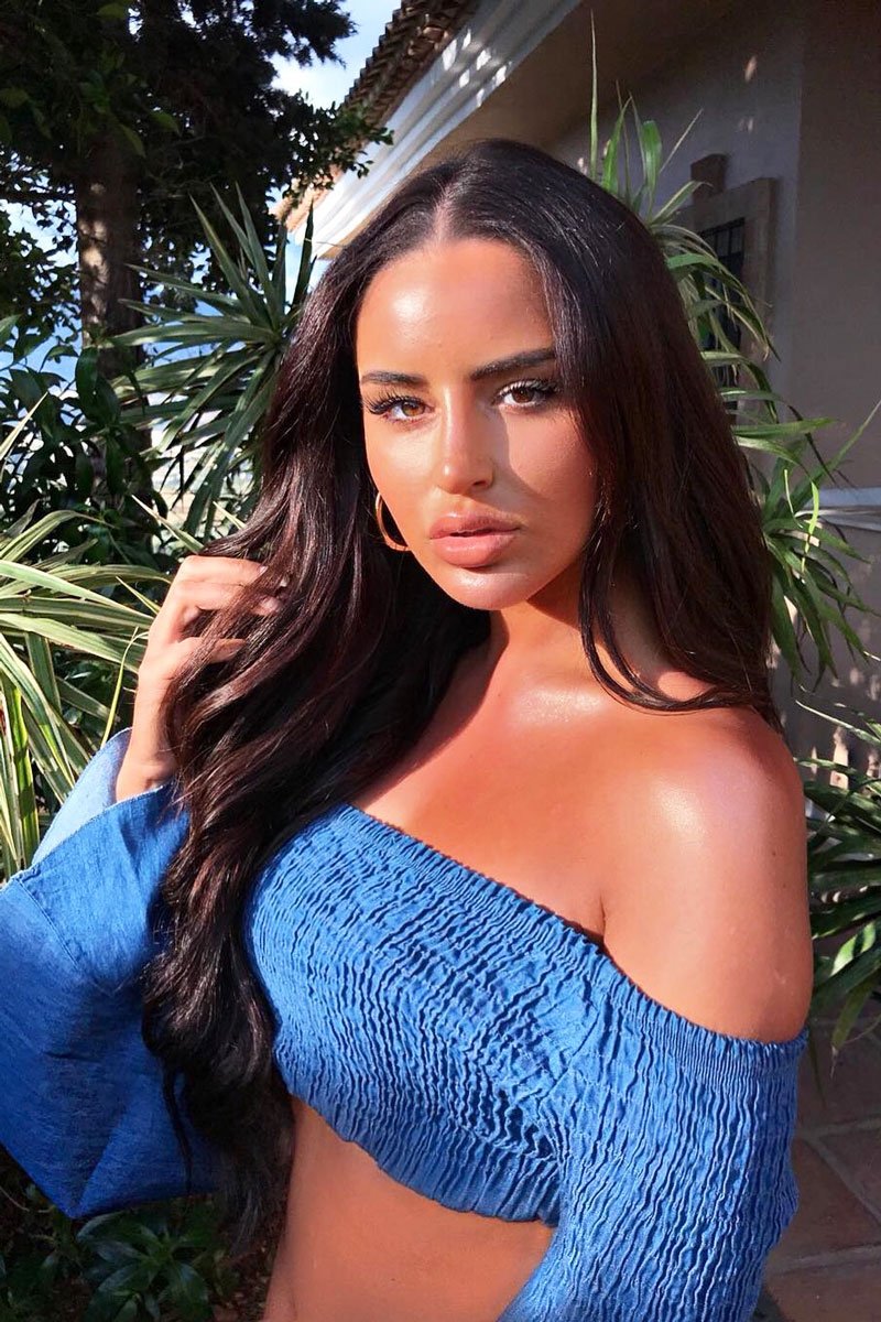 Blue Denim Shirred Flare Sleeve Crop Top - Stazie-Crop Tops