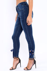 Blue Denim Side Bow Skinny Jeans - Emilia-Jeans