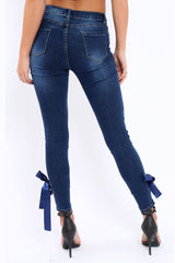 Blue Denim Side Bow Skinny Jeans - Emilia-Jeans