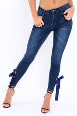 Blue Denim Side Bow Skinny Jeans - Emilia-Jeans