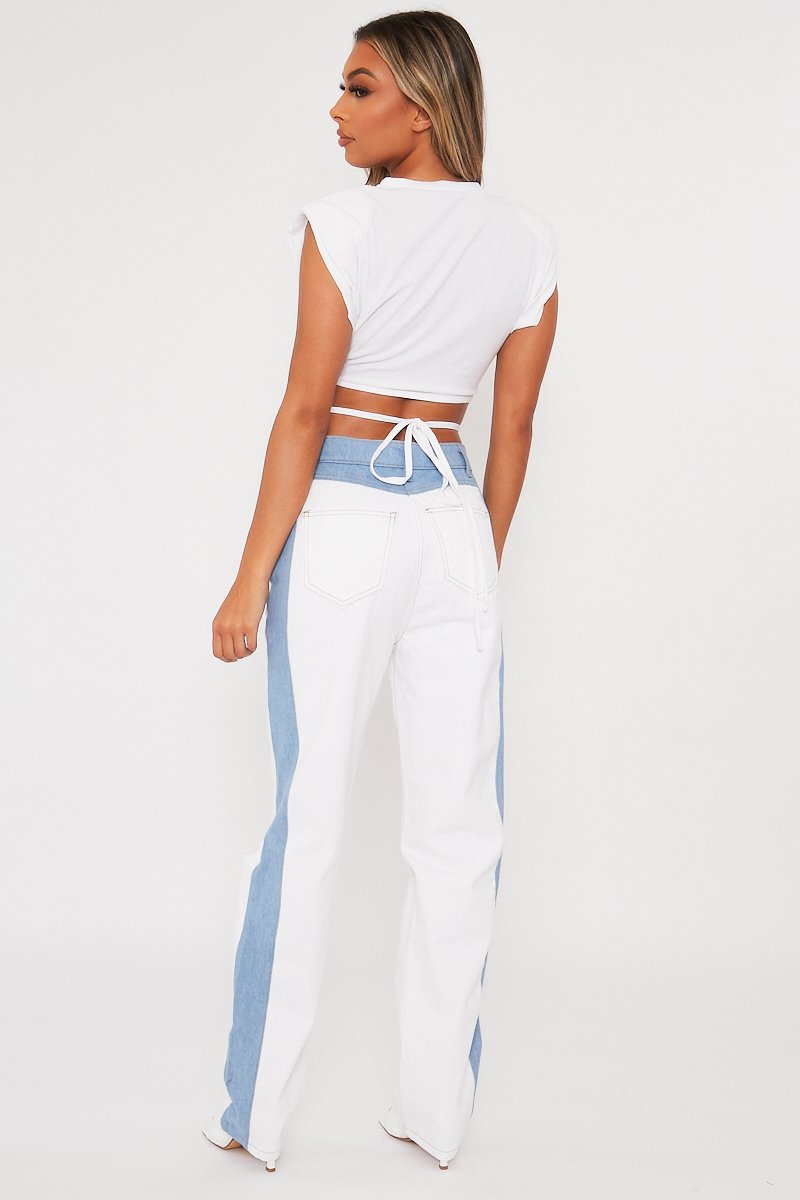 Blue Denim Side Panel + Yoke Contrast Jeans - Alexii-Jeans