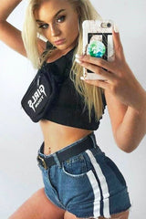 Blue Denim Side Stripe Shorts - Millia-Shorts