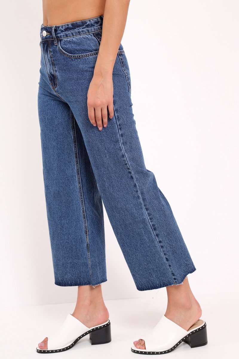 Blue Denim Wash Wide Leg Jeans - Deliliah-Jeans