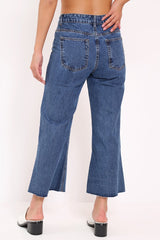 Blue Denim Wash Wide Leg Jeans - Deliliah-Jeans