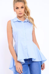 Blue Dip Hem Sleeveless Shirt - Kiannah-Tops