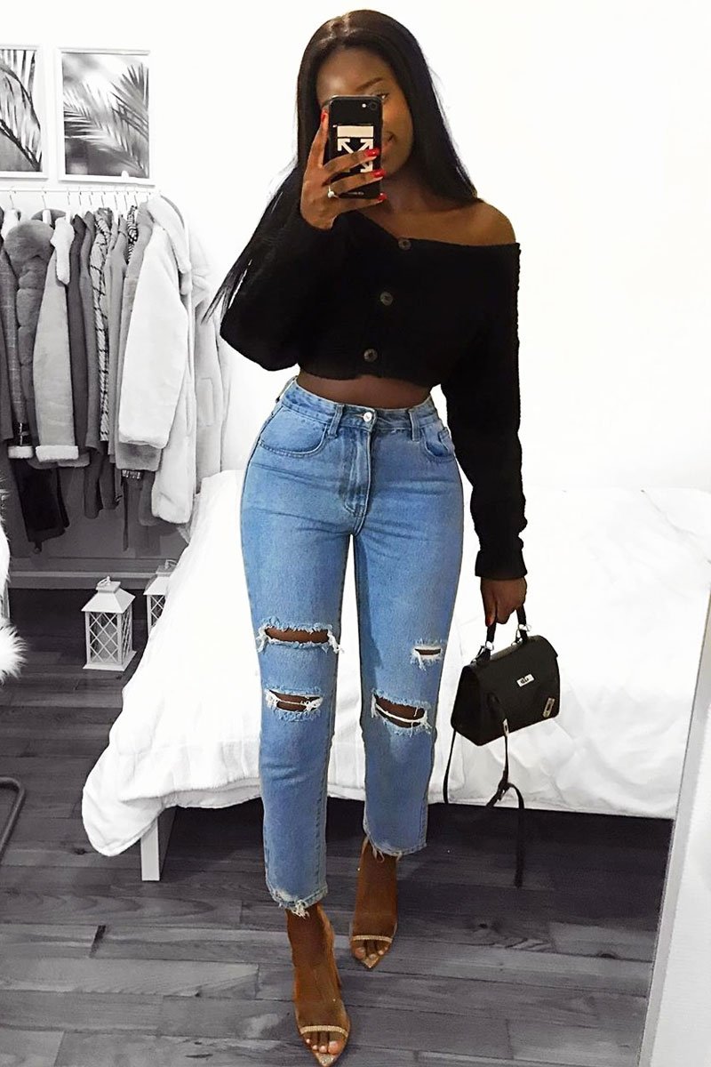 Blue Distressed Ankle Denim Mom Jeans - Bobbi-Jeans