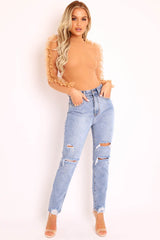 Blue Distressed Ankle Denim Mom Jeans - Bobbi-Jeans