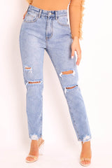 Blue Distressed Ankle Denim Mom Jeans - Bobbi-Jeans
