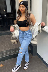 Blue Distressed Ankle Denim Mom Jeans - Bobbi-Jeans