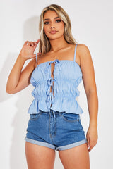 Blue Distressed Back Denim Shorts - Neena-Shorts