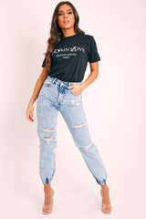 Blue Distressed Cuffed Ankle Jeans - Viola-Jeans