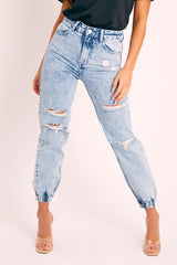 Blue Distressed Cuffed Ankle Jeans - Viola-Jeans