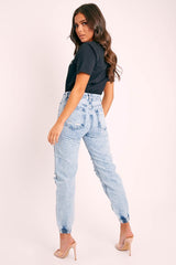 Blue Distressed Cuffed Ankle Jeans - Viola-Jeans