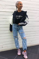 Blue Distressed Cuffed Ankle Jeans - Viola-Jeans